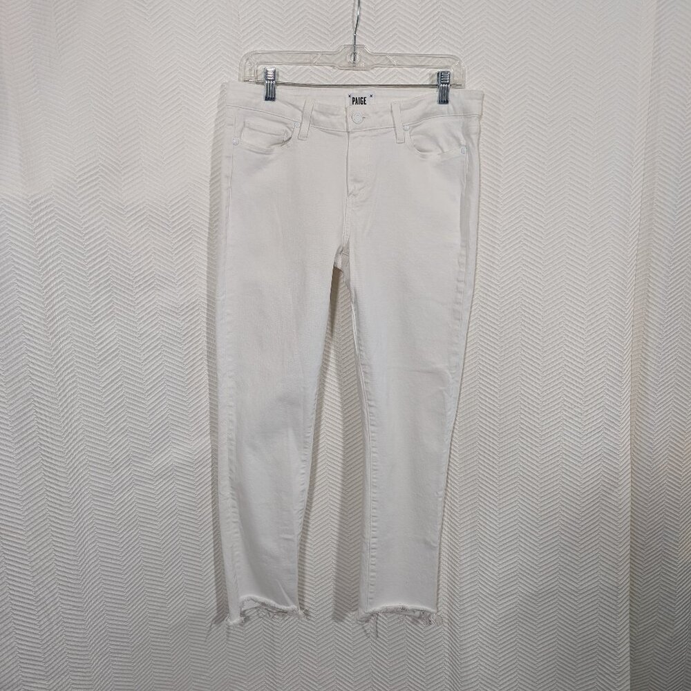Paige Skyline Ankle Peg Jeans Crisp White Raw Uneven Hem Size 30 Premium Denim